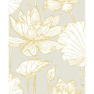 Seabrook Designs Lotus Floral Prepasted - Grey & Gold