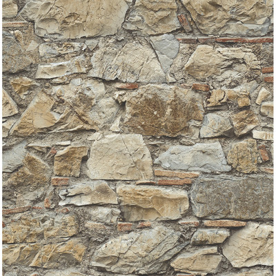 Seabrook Designs Faux Stone Wall Prepasted - Toffee & Ivory