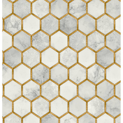 Seabrook Designs Faux Hex Tile - Alaska Grey & Metallic Gold