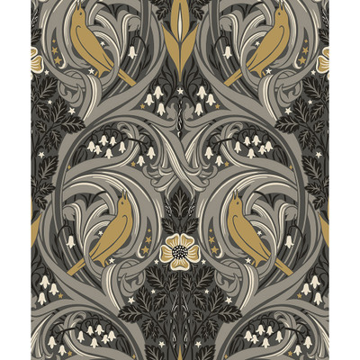Etten Studios Bird Scroll - Charcoal & Goldenrod