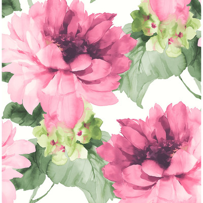 Harry & Grace Watercolor Floral - Cerise Pink & Evergreen