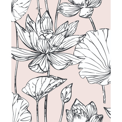 NextWall Lotus Floral - Blush & Ebony