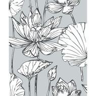 NextWall Lotus Floral - Gray & Ebony