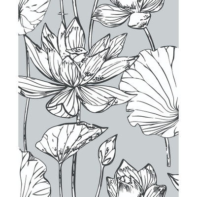NextWall Lotus Floral - Gray & Ebony