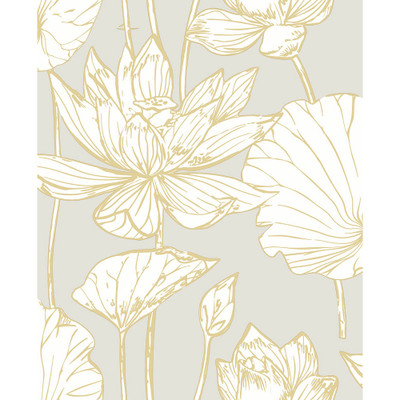 NextWall Lotus Floral - Metallic Gold & Gray