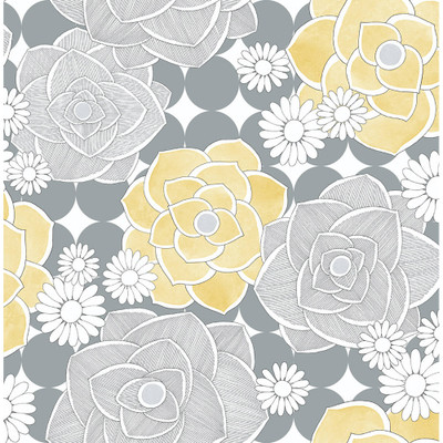 NextWall Retro Floral - Yellow & Gray