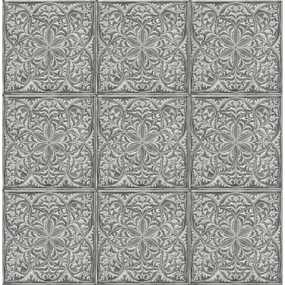 NextWall Faux Embossed Tile - Metallic Silver & Charcoal