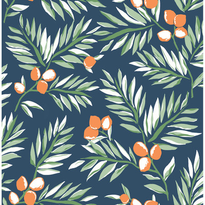 NextWall Citrus Branch - Navy, Sage, & Orange