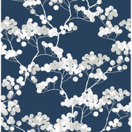 NextWall Cyprus Blossom - Navy Blue & Gray