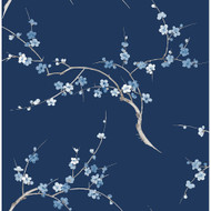 NextWall Cherry Blossom Floral - Navy & Blue Jay