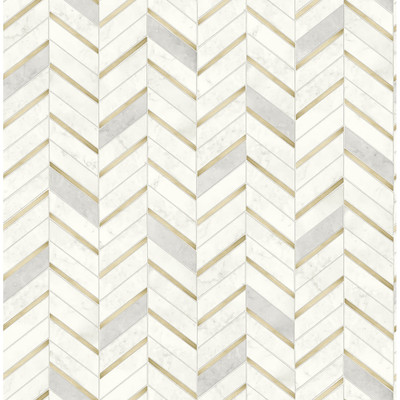 NextWall Chevron Marble Tile - Metallic Gold & Pearl Gray