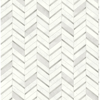 NextWall Chevron Marble Tile - Metallic Silver & Pearl Gray