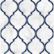 NextWall Marbled Ogee - Royal Blue & Carrara