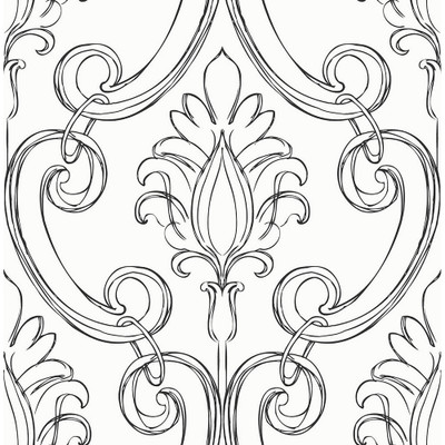 NextWall Sketched Damask - Ebony