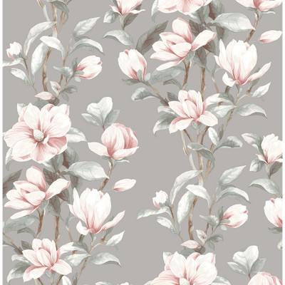 NextWall Magnolia Trail - Metallic Silver & Petal Pink