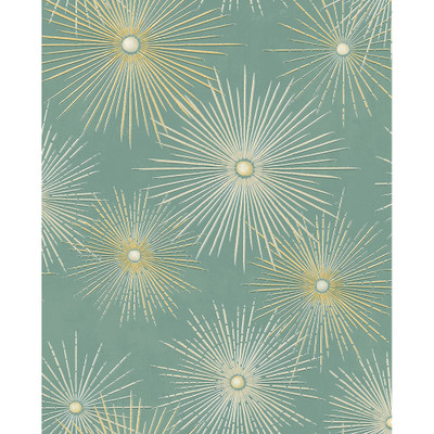 NextWall Starburst Geo - Teal & Metallic Gold