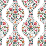 NextWall Floral Ogee - Rose Pink & Spruce