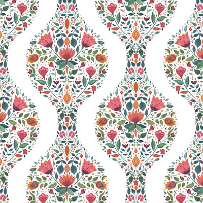 NextWall Floral Ogee - Rose Pink & Spruce