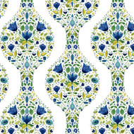 NextWall Floral Ogee - Cobalt & Spring Green