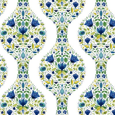 NextWall Floral Ogee - Cobalt & Spring Green