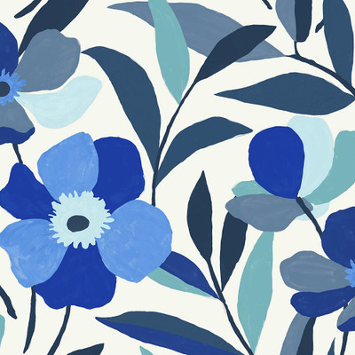 NextWall Garden Block Floral - Cobalt Blue & Lagoon