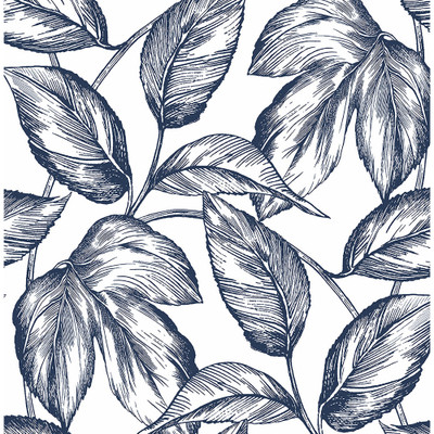 NextWall Sketched Leaves - Navy Blue