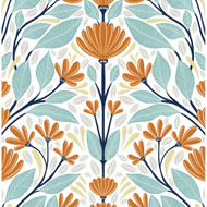 NextWall Folk Floral - Verdigris & Orange