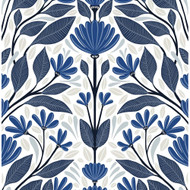 NextWall Folk Floral - Blue Sapphire & Pavestone