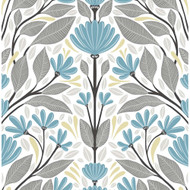NextWall Folk Floral - Blue Patina & Wheat
