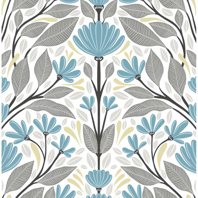 NextWall Folk Floral - Blue Patina & Wheat
