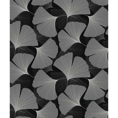 NextWall Tossed Ginkgo Leaf - Ebony & Greystone