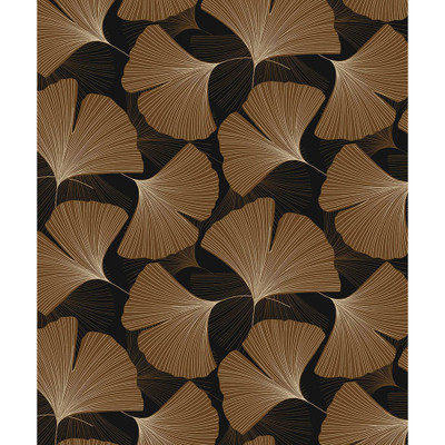 NextWall Tossed Ginkgo Leaf - Ebony & Metallic Copper