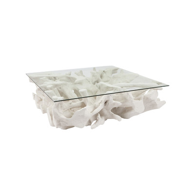 Phillips Collection Cast Root Coffee Table - White Stone - With Glass