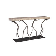 Phillips Collection Atlas Console Table - Chamcha Wood - Gray Stone Finish - Metal