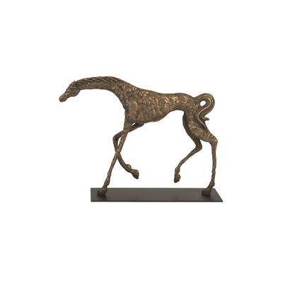 Phillips Collection Prancing Horse Sculpture on Black Metal Base - Resin - Bronze Finish