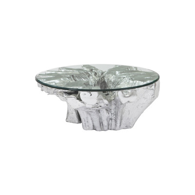 Phillips Collection Abyss Cast Root Coffee Table With Glass - Silver Leaf