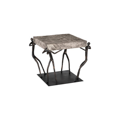 Phillips Collection Atlas Side Table - Chamcha Wood - Gray Stone Finish - Metal