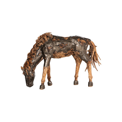Phillips Collection Mustang Horse Armored Sculpture - Grazing - Natural Bronze Finish
