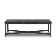 Four Hands Hammered Iron Coffee Table - Charcoal Marble - Hammered Black Iron