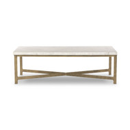 Four Hands Hammered Iron Coffee Table - White Marble - Hammered Antique Brass