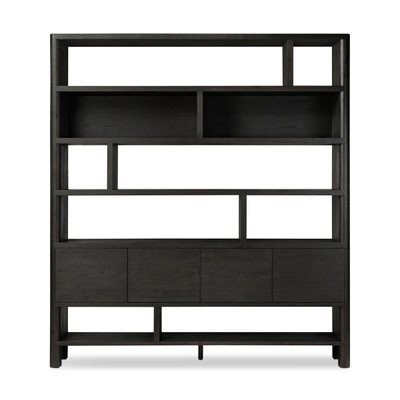 Four Hands Noeline Wide Bookcase - Smoked Black Oak