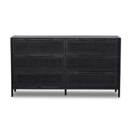 Four Hands Sydney 6 Drawer Dresser - Black Wash W/ Black Cane