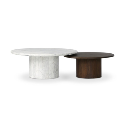Four Hands Stuart Nesting Coffee Table Set - Mix & Match - Large Marble, Small Wood