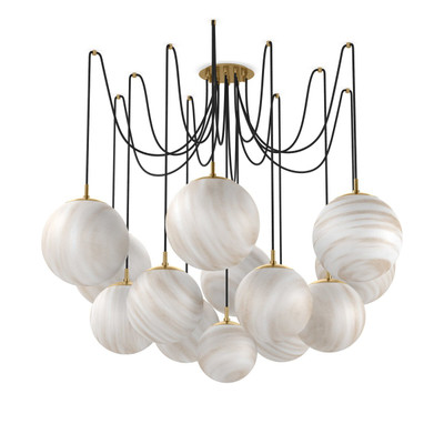 Four Hands Spider Chandelier - Marbled Matte Glass - Burnished Brass