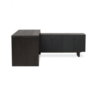 Four Hands Posada L-Shaped Desk - Worn Black Oak Veneer