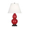 Small Double Gourd Table Lamp - Deep Patina Bronze - Ruby Red