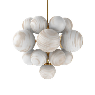 Four Hands Nova Chandelier - Marbled Matte Glass - Burnished Brass