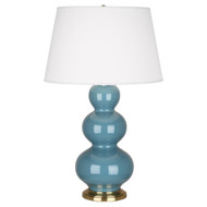 Triple Gourd Table Lamp - Antique Brass - Steel Blue