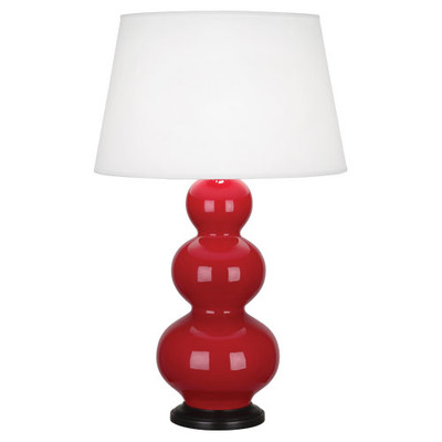 Triple Gourd Table Lamp - Deep Patina Bronze - Ruby Red
