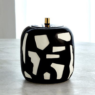Global Views Abstract Jar - White - Black - Lg